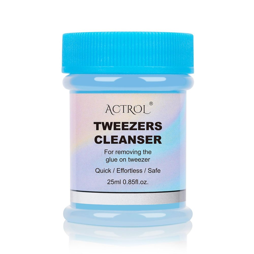ACTROL Eyelash Extensions Tweezer Cleanser 1 Bottles Lash Tweezers Cleaning Tool for Lash Glue Remover with Sponge Blue Ball Eyelash Tweezer Liquid Supplies 25ml