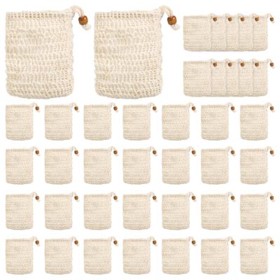 Jkjhbhged 40 Pack Soap Exfoliating Bags,Soap Saver Made Sisal Mesh Soap Bag Bar Soap Bag with Drawstring for Bath & Shower Use