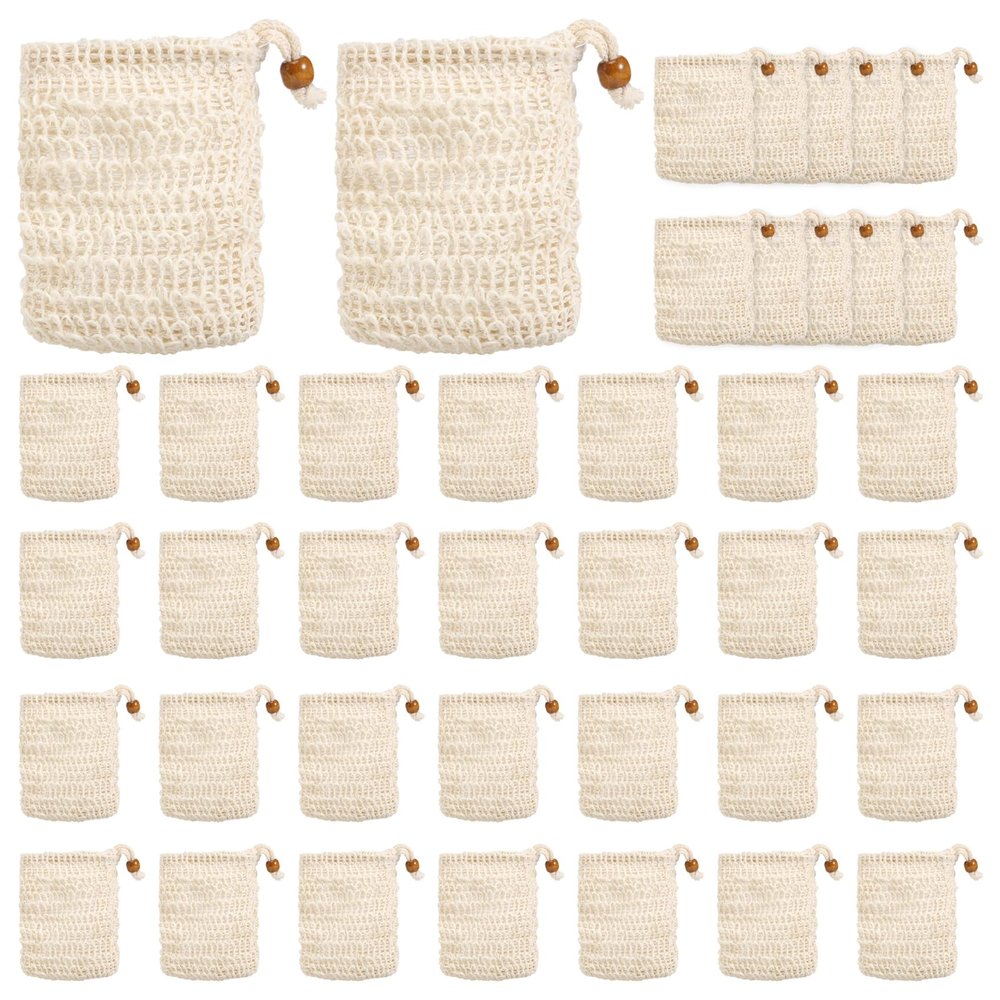 Jkjhbhged 40 Pack Soap Exfoliating Bags,Soap Saver Made Sisal Mesh Soap Bag Bar Soap Bag with Drawstring for Bath & Shower Use