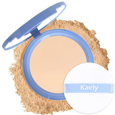 Kaely Pressed Face Powder Compact with Mirror and Puff, Makeup Setting Powder for Women Oily Skin, Oil Control Matte Powder Foundation Waterproof, polvo compacto perfection mate, 02 Natural Beige
