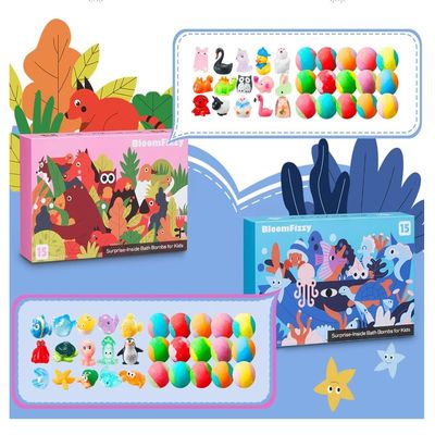 30 Pack Kids Bath Bombs with Jungle & Sea Toy Surprises - 15 Jungle-Themed & 15 Ocean-Themed Bath Fizzies - Fun Bath Time for Boys & Girls