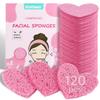 120-Count Kickleen Compressed Cellulose Heart Shape Facial Sponges | Natural Cosmetic Spa Sponges for Facial Cleansing | Exfoliating | Makeup Mask Removal | Reusable | Skin Massage (120 Count (Pink)) view 1