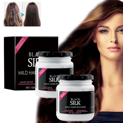 NinthAvenue Basics Black Silk Mild Hair Relaxer for Coarse Textures - Natural Straightening Protector & Detangler (2 Pcs)