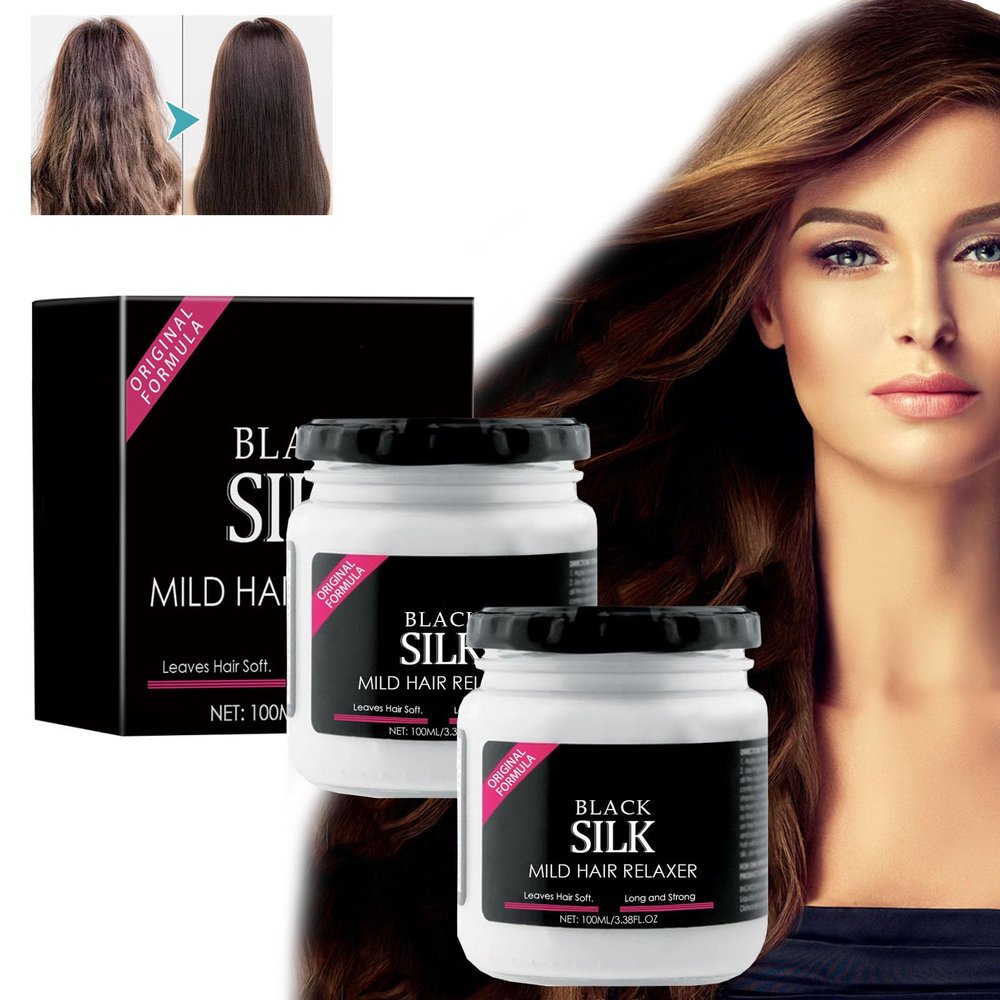 NinthAvenue Basics Black Silk Mild Hair Relaxer for Coarse Textures - Natural Straightening Protector & Detangler (2 Pcs)