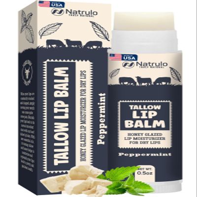 Beef Tallow Lip Balm Natural Tallow Beeswax Chapstick Hydrating Moisturizer Grass Fed Bison Tallow Balm Lip Care Soothes Chapped, Dry Lips, Sensitive Skin Long Lasting & Vitamin Rich USA-Made