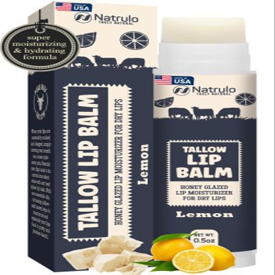 Beef Tallow Lip Balm Natural Tallow Beeswax Chapstick Hydrating Moisturizer Grass Fed Bison Tallow Balm Lip Care Soothes Chapped, Dry Lips, Sensitive Skin Long Lasting & Vitamin Rich USA-Made