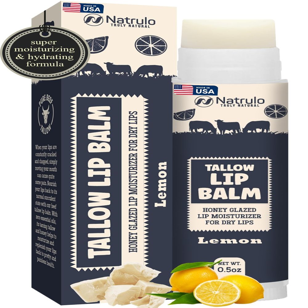 Beef Tallow Lip Balm Natural Tallow Beeswax Chapstick Hydrating Moisturizer Grass Fed Bison Tallow Balm Lip Care Soothes Chapped, Dry Lips, Sensitive Skin Long Lasting & Vitamin Rich USA-Made