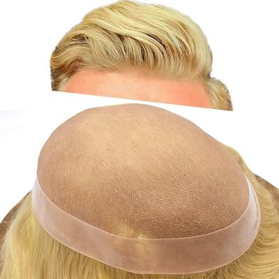Hair System For Men Toupee Human Hair Piece Fine Mono Lace Mens Toupee Poly Coat Around Natural Hairline Durable Hairpiece For Men Monofilament Wigs 7"x9" #20 light ash blonde