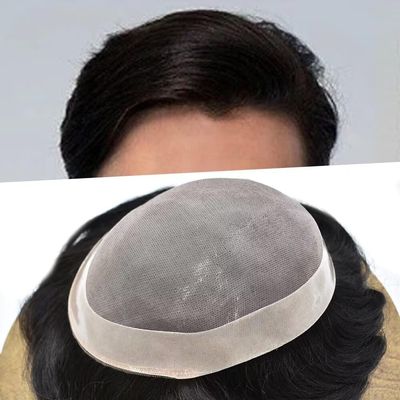 Hair System For Men Toupee Human Hair Piece Fine Mono Lace Mens Toupee Poly Coat Around Natural Hairline Durable Hairpiece For Men Monofilament Wigs 8"x10" #210 Darkest Brown With 10% Gray