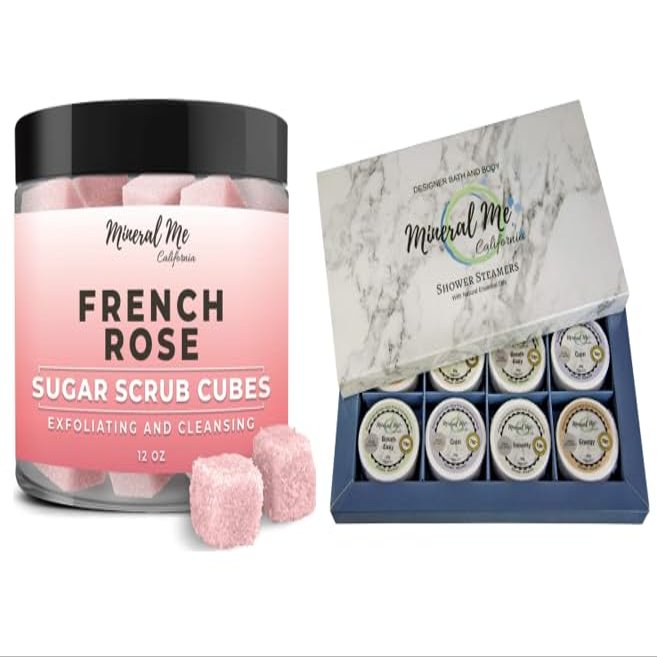 Body Scrub Exfoliator - 12oz FRENCH ROSE Sugar scrub cubes w/Mango Butter & Shea butter, Shower Bombs Aromatherapy, Shower Steamers with Organic Essential Oils for Vaporizing Steam Spa