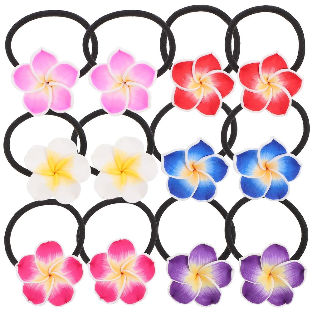 12PCS Hawaiian Plumeria Hair Ties Flower Hair Ties Hawaiian Hair Accessories Wedding Bridal Hairpin Barrette for Women Girls for Beach Party Hairstyles Decor