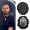 Hair Wonders Afro Toupee For Black Men Weave Hair Units Kinky Curly African American Mens Toupee Human Hair Replacement Systems All PU Skin Afro Mens Hair Piece 8X10 6MM Afro Wave#1 Jet Black view 1