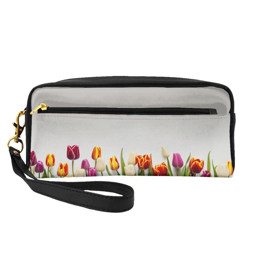 FRESQA Colorful Tulips Print Portable Mini Makeup Bag,Versatile And Compact,Perfect For Your Essentials