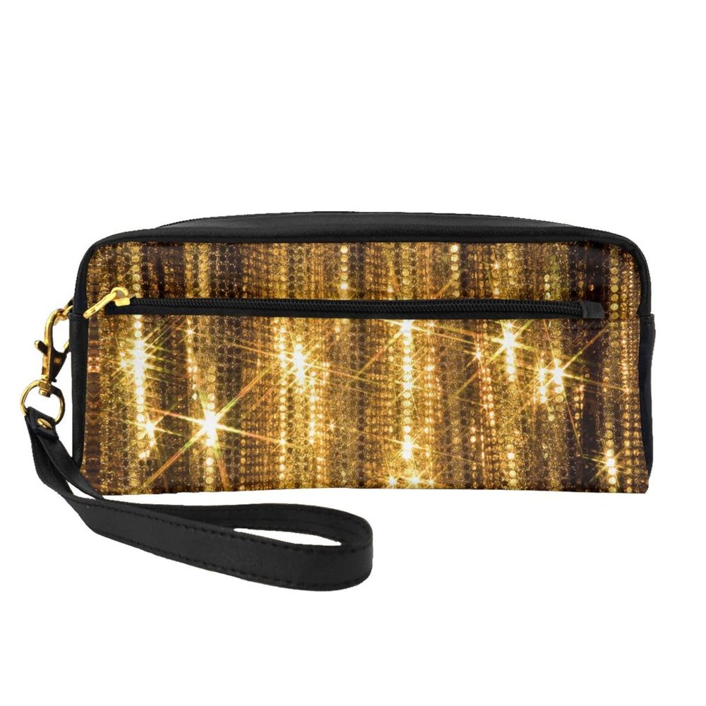 FRESQA Gold Sequin Sparkle Print Portable Mini Makeup Bag,Versatile And Compact,Perfect For Your Essentials