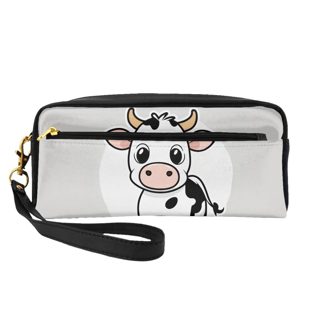 FRESQA Cartoon Milk Cow Print Portable Mini Makeup Bag,Versatile And Compact,Perfect For Your Essentials