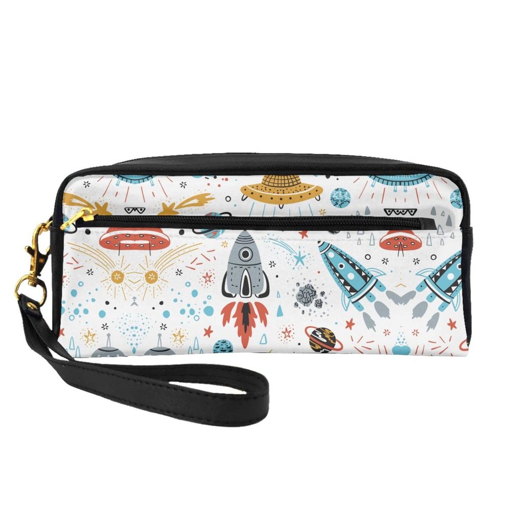 FRESQA Cartoon Rockets Print Portable Mini Makeup Bag,Versatile And Compact,Perfect For Your Essentials
