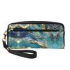 FRESQA Azurite Teal And Foil Gold Oil Marble Pattern Print Portable Mini Makeup Bag,Versatile And Compact,Perfect For Your Essentials view 1