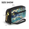 FRESQA Azurite Teal And Foil Gold Oil Marble Pattern Print Portable Mini Makeup Bag,Versatile And Compact,Perfect For Your Essentials view 3