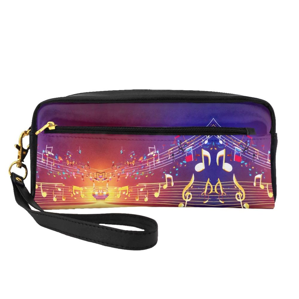 FRESQA Colorful Music Notes Print Portable Mini Makeup Bag,Versatile And Compact,Perfect For Your Essentials