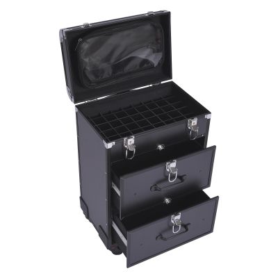 CRYBY Rolling Makeup Case, 3 Layers Large Cosmetic Trolley Cosmetics Storage Organizer with 2 Keys & 4 Universal Wheels, Portable Makeup Trolley Make Up Bag for Nail Art Hair Styling, Load 110.3lbs