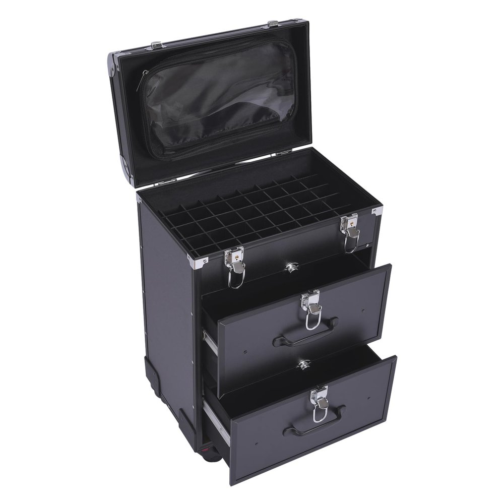 CRYBY Rolling Makeup Case, 3 Layers Large Cosmetic Trolley Cosmetics Storage Organizer with 2 Keys & 4 Universal Wheels, Portable Makeup Trolley Make Up Bag for Nail Art Hair Styling, Load 110.3lbs