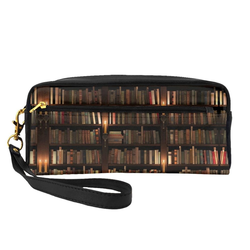 FRESQA Book Room Library Print Portable Mini Makeup Bag,Versatile And Compact,Perfect For Your Essentials