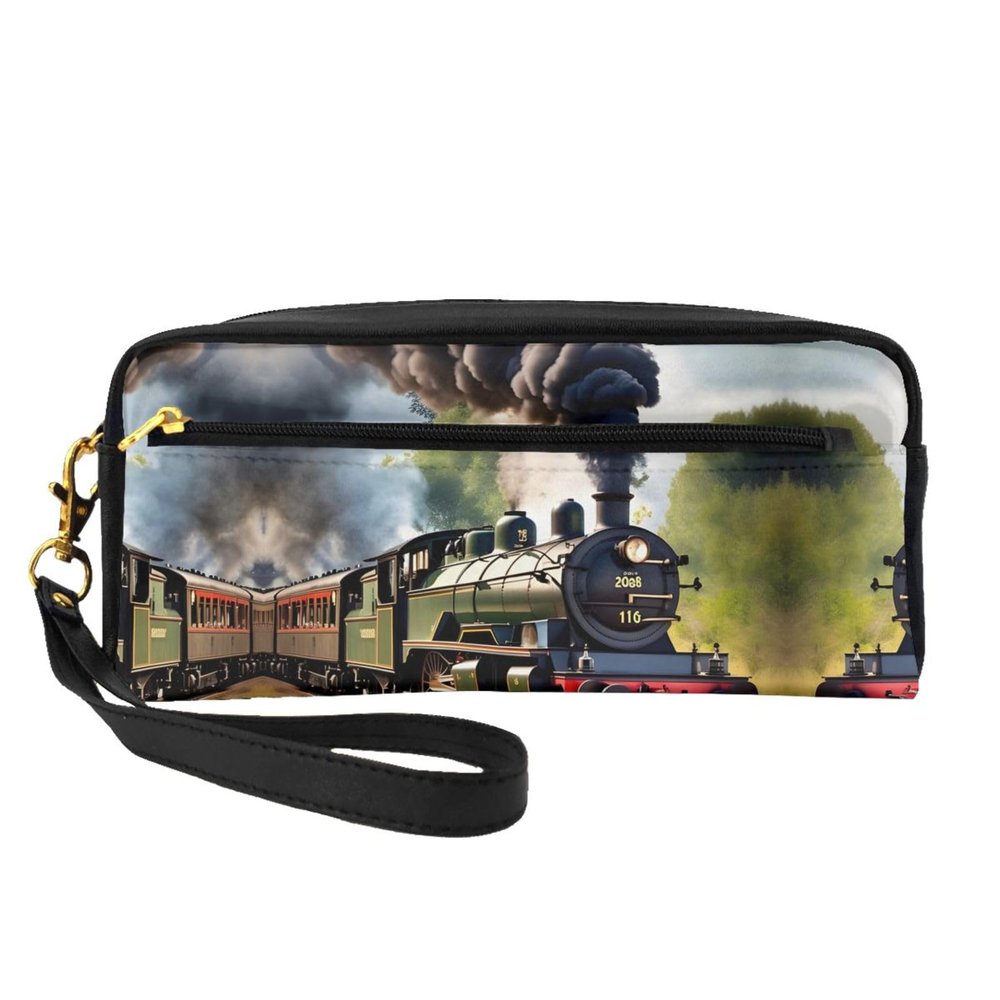 FRESQA Steam Little Train Print Portable Mini Makeup Bag,Versatile And Compact,Perfect For Your Essentials