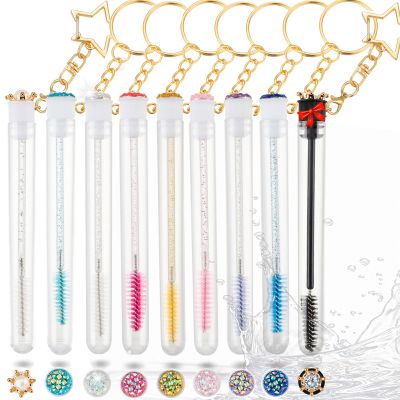 Upgrade 48 Pieces Disposable Mascara Wands Set,Extremely Durable Diamond Mascara for Women and Girls- Include 24 Pcs Crystal Lash Spoolies Brush and 24 Pcs Reusable Keychain Empty Eyelash Brush Tubes
