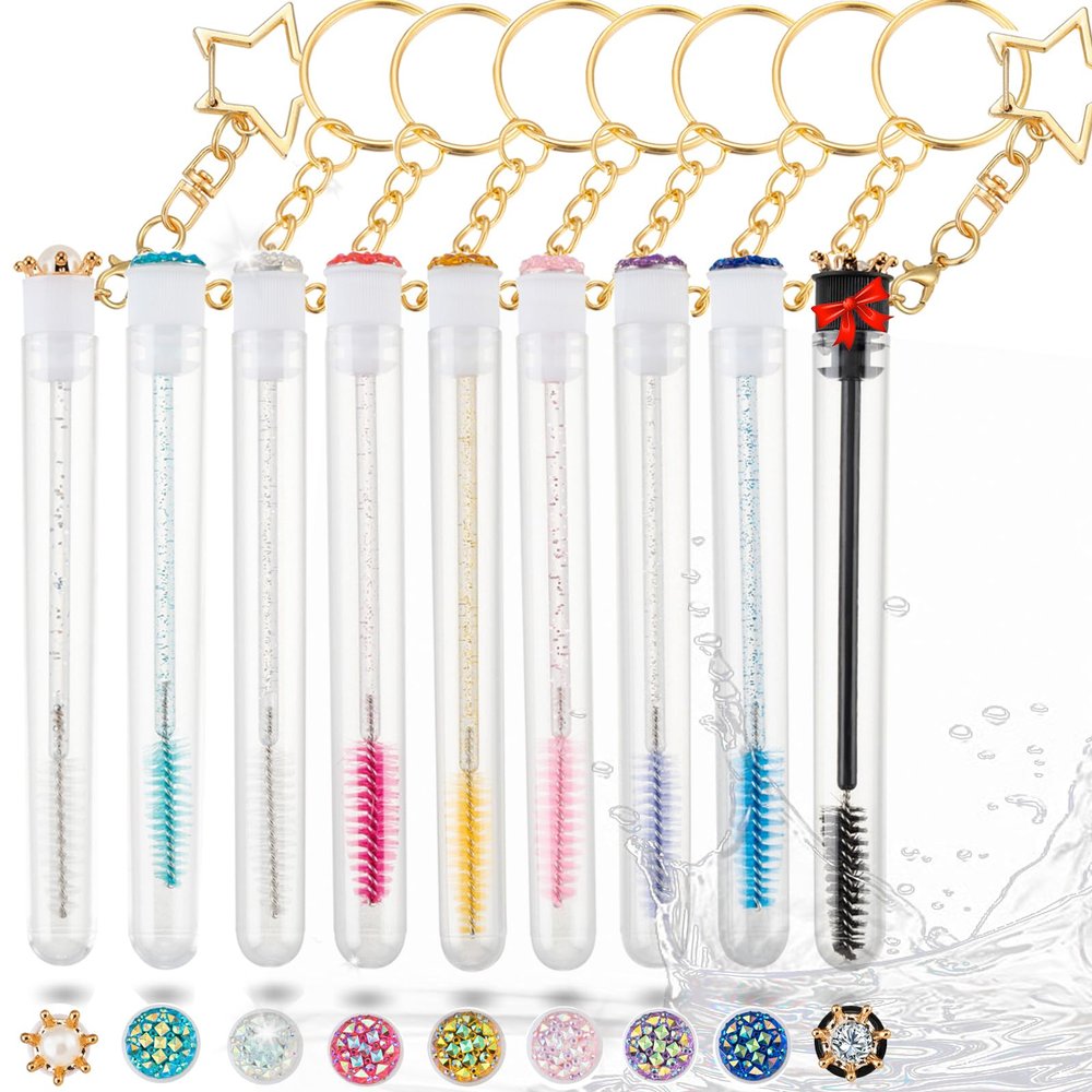 Upgrade 48 Pieces Disposable Mascara Wands Set,Extremely Durable Diamond Mascara for Women and Girls- Include 24 Pcs Crystal Lash Spoolies Brush and 24 Pcs Reusable Keychain Empty Eyelash Brush Tubes