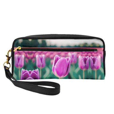 SSIMOO Purple Tulips Print Travel Makeup Bag For On-The-Go Style For Storing Cosmetics And Beauty Essentials