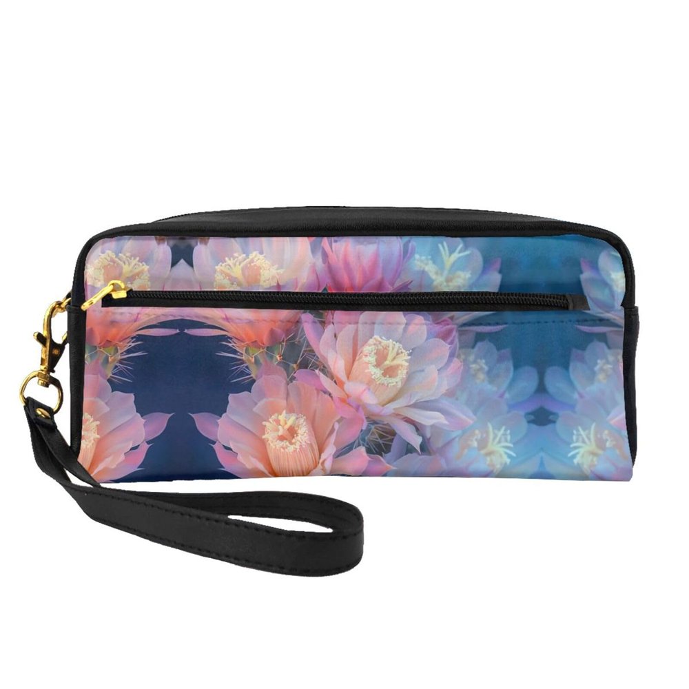SSIMOO Cactus Floral Bloom Print Travel Makeup Bag For On-The-Go Style For Storing Cosmetics And Beauty Essentials