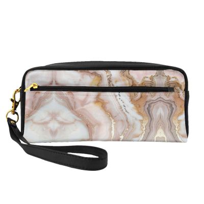 ZISHAK Rose Gold Marble Print Portable Makeup Bag,Travel-Friendly Design,Versatile Mini Makeup Pouchtion