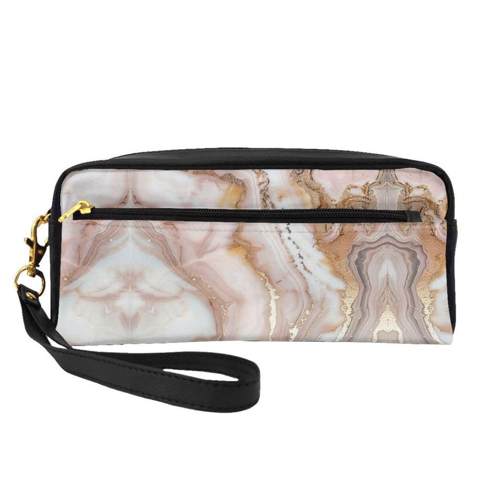 ZISHAK Rose Gold Marble Print Portable Makeup Bag,Travel-Friendly Design,Versatile Mini Makeup Pouchtion