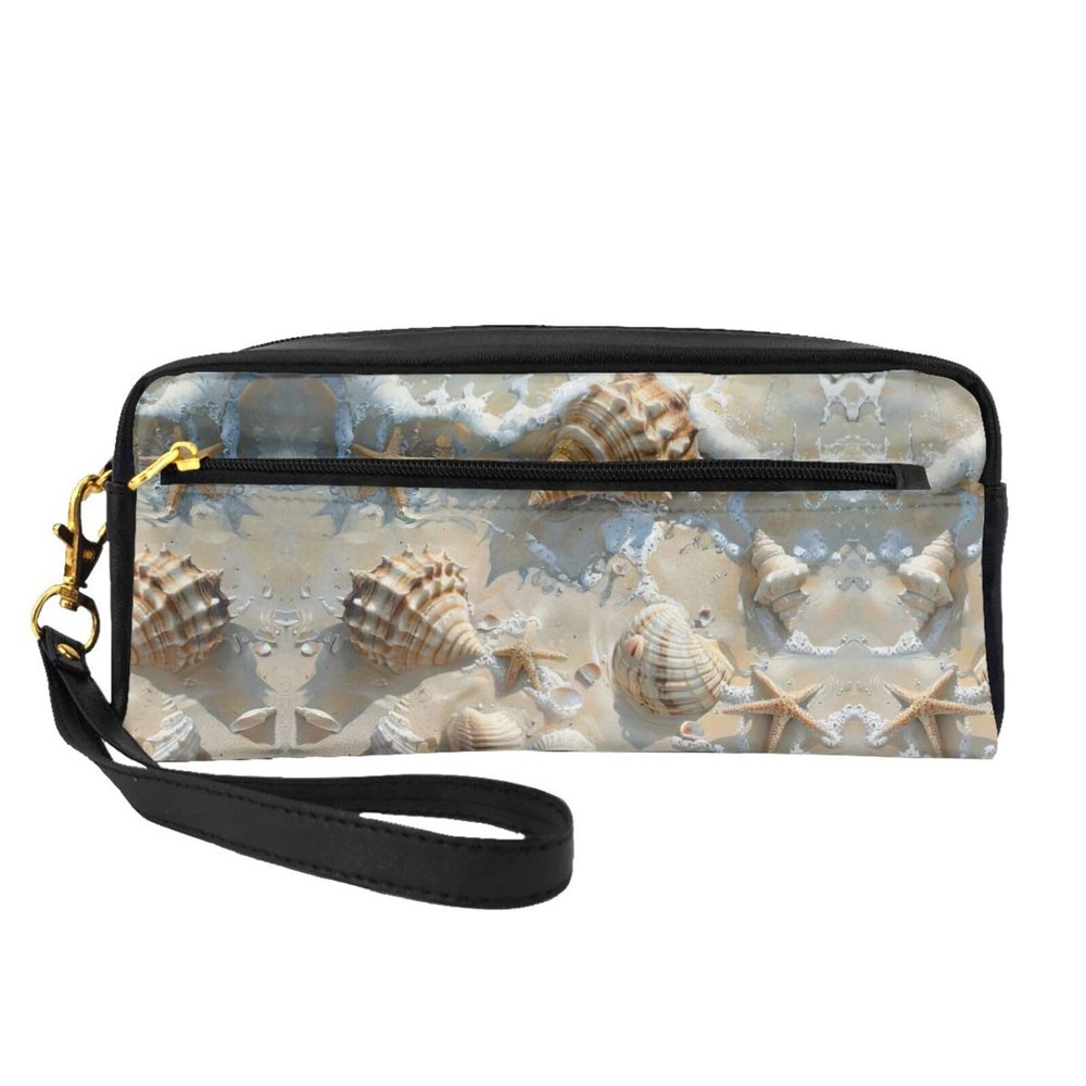 ZISHAK Seashells Sand Print Portable Makeup Bag,Travel-Friendly Design,Versatile Mini Makeup Pouchtion
