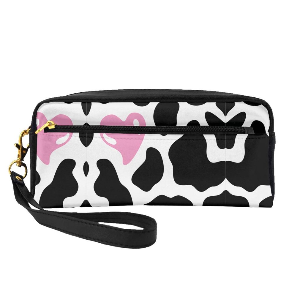 ZISHAK Black White Milk Cow Print Portable Makeup Bag,Travel-Friendly Design,Versatile Mini Makeup Pouchtion