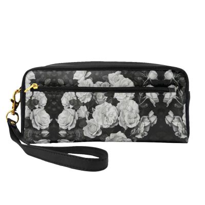 ZISHAK Black White Rose Print Portable Makeup Bag,Travel-Friendly Design,Versatile Mini Makeup Pouchtion
