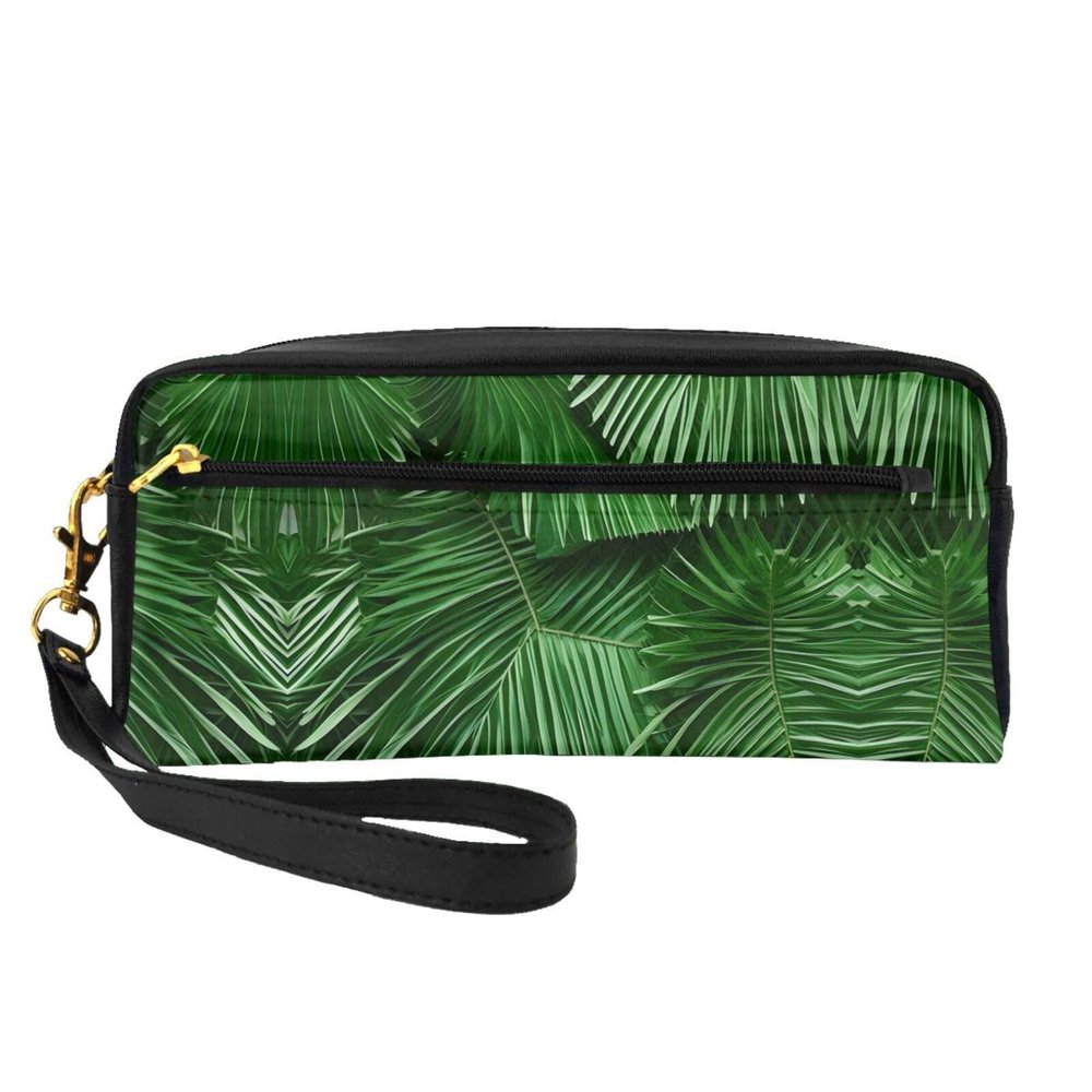 SSIMOO Cute Green Palm Leaves Print Travel Makeup Bag For On-The-Go Style For Storing Cosmetics And Beauty Essentials