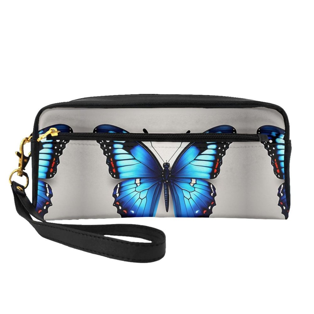 SSIMOO Blue Butterfly Print Travel Makeup Bag For On-The-Go Style For Storing Cosmetics And Beauty Essentials