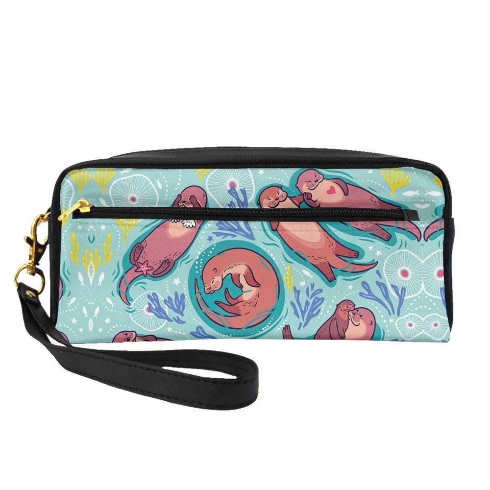 ZISHAK Animal Cute Brown Otters Print Portable Makeup Bag,Travel-Friendly Design,Versatile Mini Makeup Pouchtion