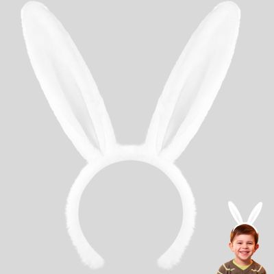 DaliDali White Bunny Ears Headband for Adults  Plush Rabbit Ears Headband for Easter, Halloween, Party, or Everyday Costume Accessory, White Bunny Hairband