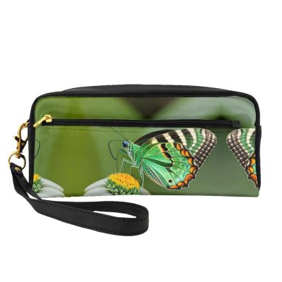 SSIMOO Green Leaf Colorful Butterfly Print Travel Makeup Bag For On-The-Go Style For Storing Cosmetics And Beauty Essentials