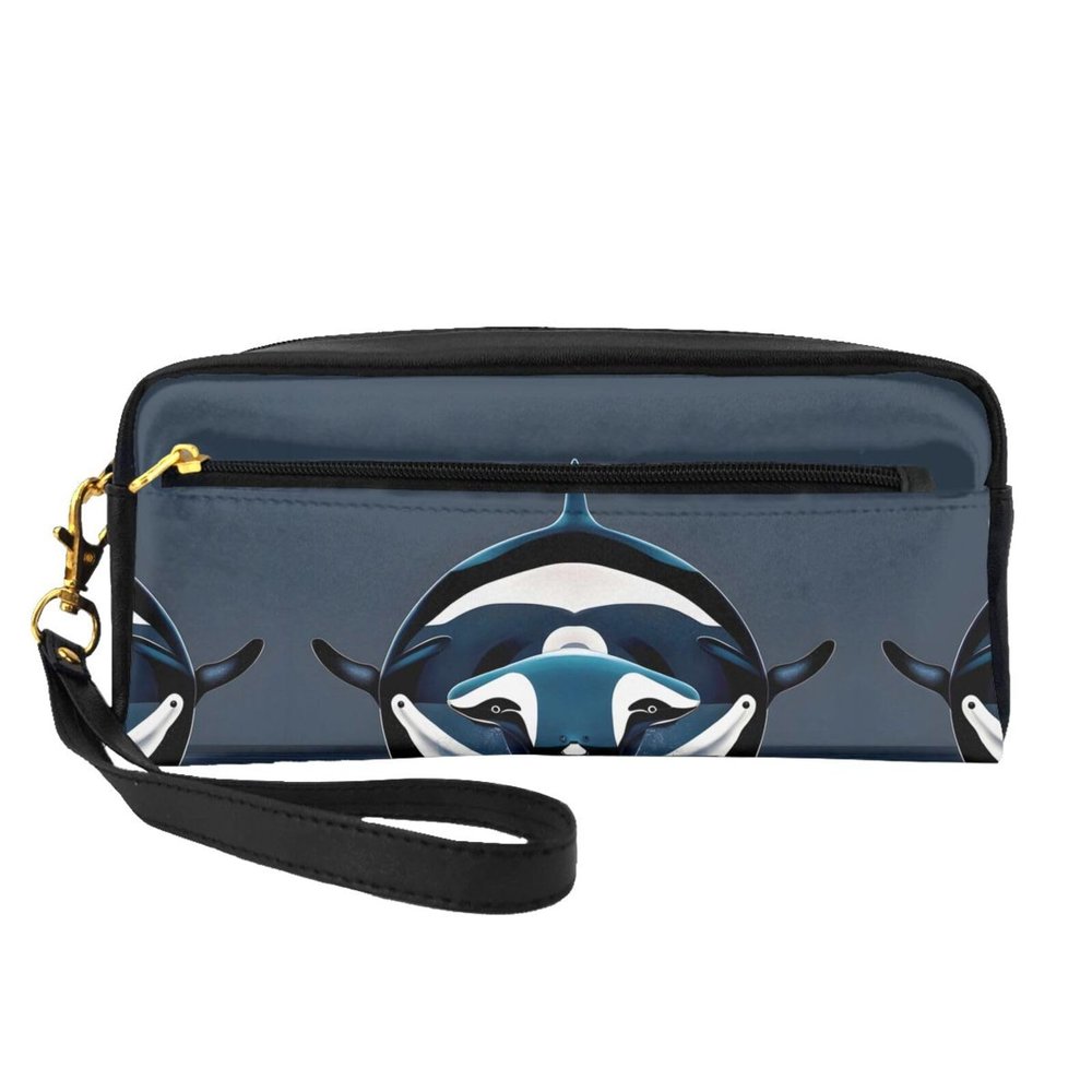 ZISHAK Orca Killer Whale Print Portable Makeup Bag,Travel-Friendly Design,Versatile Mini Makeup Pouchtion
