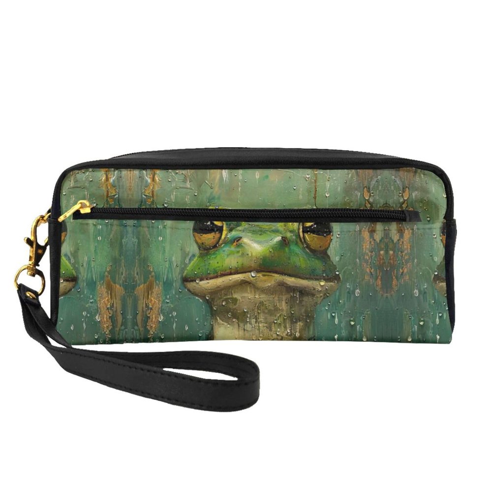 ZISHAK Frog And Rain Print Portable Makeup Bag,Travel-Friendly Design,Versatile Mini Makeup Pouchtion
