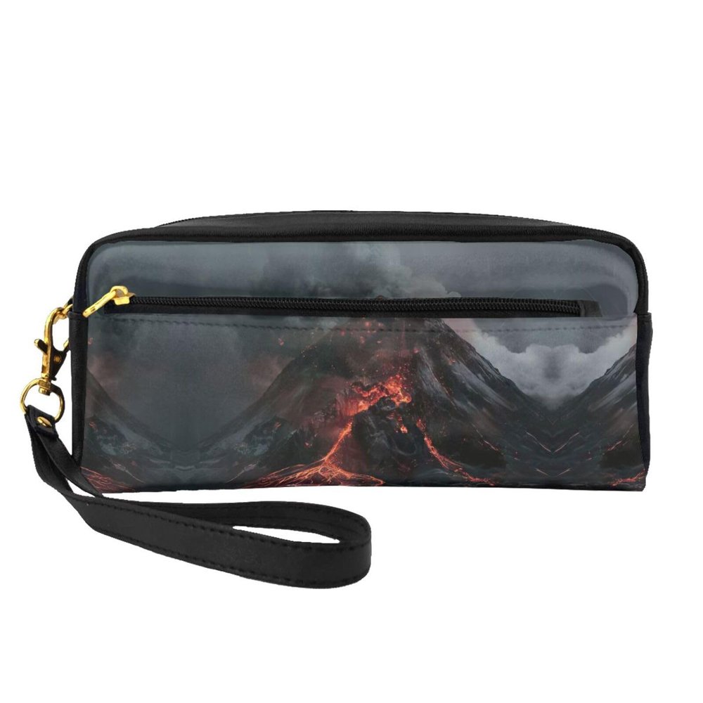 SSIMOO Volcano Print Travel Makeup Bag For On-The-Go Style For Storing Cosmetics And Beauty Essentials