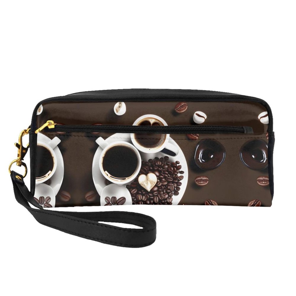 SSIMOO Coffee Collage Print Travel Makeup Bag For On-The-Go Style For Storing Cosmetics And Beauty Essentials