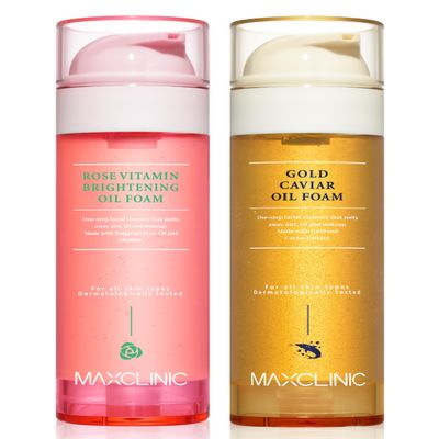 MAXCLINIC [K-Beauty] Rose Vitamin + Gold Caviar Oil Foam Gift Set | Daily Face Wash Oil Based Cleanser to Foam | Korean Skin Care Oil Cleanser for Dry Sensitive Skin