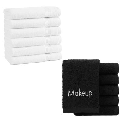 Arkwright Makeup Remover Wash Cloths (Black) and Cotton Luxury Hand Towels (White)