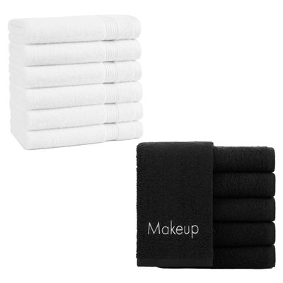 Arkwright Makeup Remover Wash Cloths (Black) and Cotton Luxury Hand Towels (White)