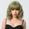 BERON Short Green Wigs for Women Curly Wavy Wig with Bangs Girls Avocado Green Colored Hair Wigs 12'' Women's Synthetic Wig Daily or Cosplay Use view 1