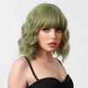 BERON Short Green Wigs for Women Curly Wavy Wig with Bangs Girls Avocado Green Colored Hair Wigs 12'' Women's Synthetic Wig Daily or Cosplay Use view 2